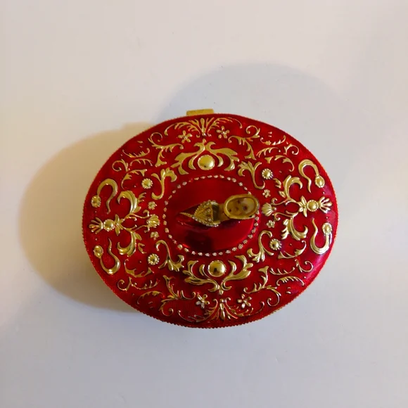 Vintage Red Gold Oval Jewelry Trinket Box With Shoe On Top Rococo Style …